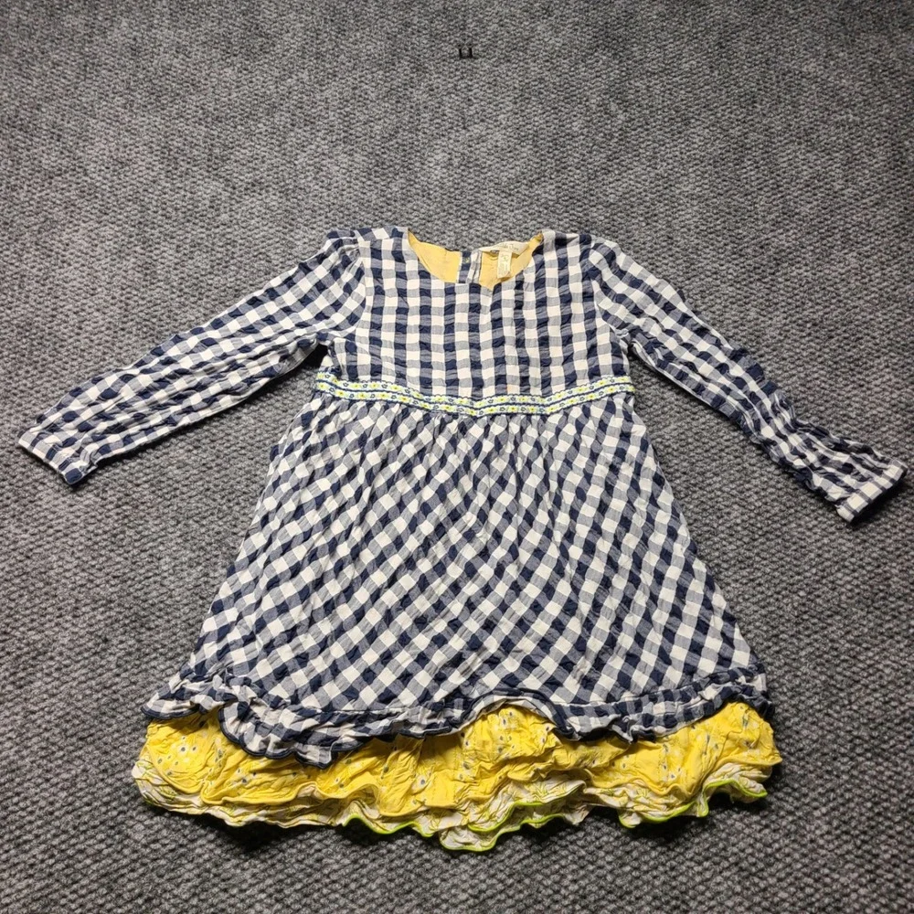 Matilda Jane Girls Gingham Floral Ruffle Dress Blue Yellow Size 6 33002D